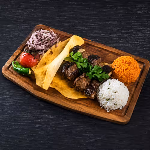 Marjon Milliy Taomlar Baqlajonli kabob menyu rasmi